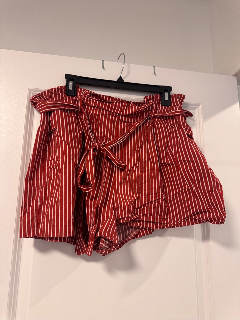 Forever 21 Red and White Striped Paperbag Waist Shorts